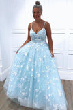 Blue Exquistie Lace Appliques Tulle A-Line Long Prom/Evening Dress PSK022 - Pgmdress