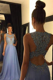 Blue Prom Dresses Elegant Evening Dresses Beaded Party Dresses PG376 - Pgmdress