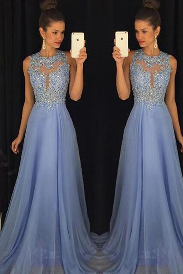 Blue Prom Dresses Elegant Evening Dresses Beaded Party Dresses PG376 - Pgmdress