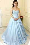Blue Satin A-line Princess Sweetheart Neck Strapless Long Prom Dresses PG511 - Pgmdress