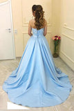 Blue Satin A-line Princess Sweetheart Neck Strapless Long Prom Dresses PG511 - Pgmdress