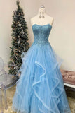 Blue Tulle Lace Appliques Sweetheart Layered Long Prom./Formal Dress PG929 - Pgmdress