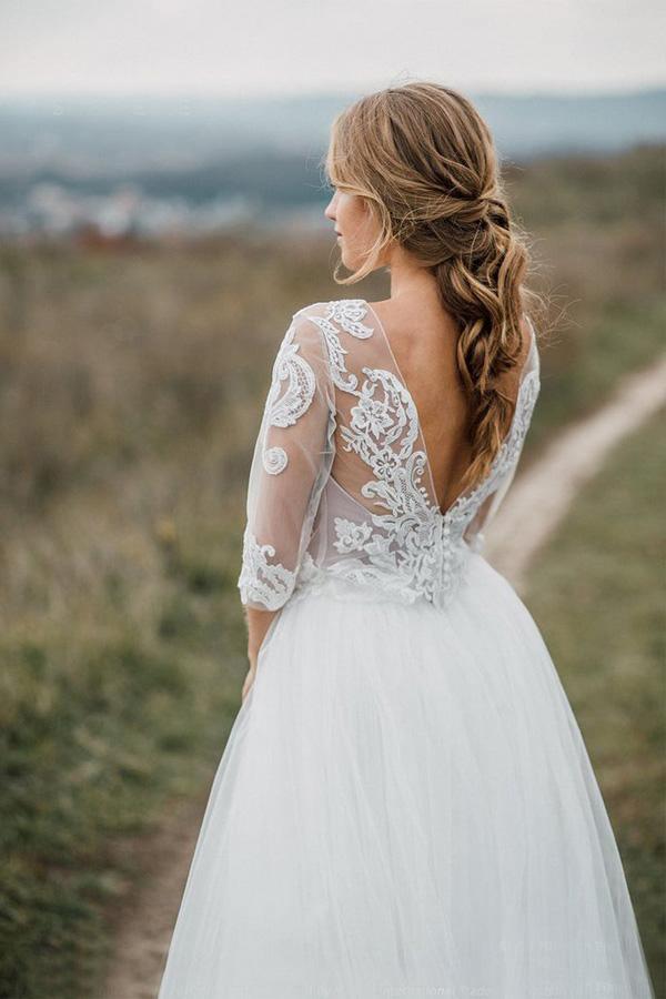 Boho Wedding Dress Low Open Back Bridal Gown Separates Wedding Dress WD499 - Pgmdress
