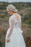 Boho Wedding Dress V Back Bridal Lace Gown Separates Wedding Dress WD496 - Pgmdress