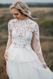 Boho Wedding Dress  V Back Bridal Lace Gown Separates Wedding Dress WD496