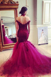 Bride Gowns Trumpet High Neck Fuchsia Mermaid Tulle Wedding Dress WD105 - Pgmdress