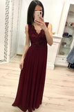 Burgundy Chiffon Lace Appliques Prom Dresses Long Prom Gown   PM203 - Pgmdress