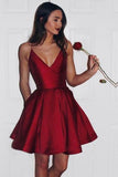 Burgundy Cute Simple Spaghetti Straps Homecoming Dress Party Dress PG125 - Pgmdress