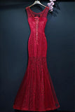 Burgundy Long Prom Mermaid Formal Dress With Lace Sleeveless PG690 - Pgmdress