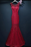 Burgundy Long Prom Mermaid Formal Dress With Lace Sleeveless PG690 - Pgmdress