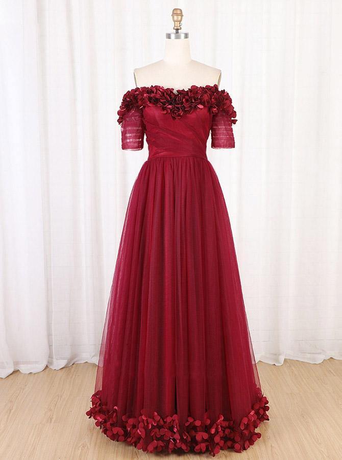 Burgundy Off the Shoulder Maroon Long Prom/Evening Dresses PG772 - Pgmdress
