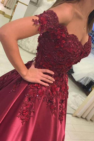 burgundy lace off the shoulder prom dress Quinceanera Dress Burgundy Off Shoulder Tulle Lace Long Prom Dresses Burgundy / 12