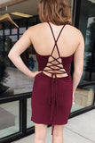 Burgundy Split Homecoming Dress Short Prom Dress With Criss Cross Back PD292 - Pgmdress