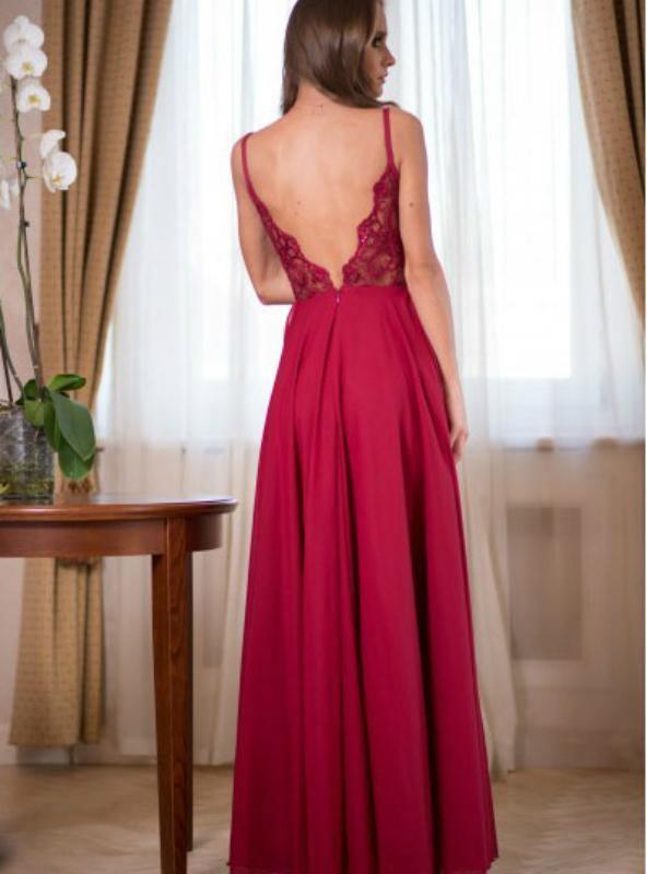 Burgundy Straps Long Chiffon Prom/Formal Dress with Side Slit PM225 - Pgmdress