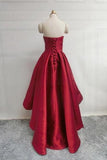 Burgundy Sweetheart Satin High Low Homecoming Dresses Short Prom Dress PD303 - Pgmdress