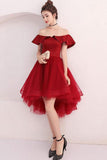 Burgundy Tulle Off Shoulder Short Prom Dress Burgundy Homecoming Dress PD220 - Pgmdress