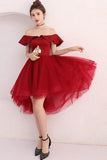 Burgundy Tulle Off Shoulder Short Prom Dress Burgundy Homecoming Dress PD220 - Pgmdress