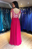 Cap Sleeve Lace Appliques A-Line Floor Length Chiffon Prom Evening Dress PSK033 - Pgmdress