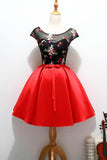 Cap Sleeve Red and Black Cute Homecoming Short Prom Dresses PD218 - Pgmdress