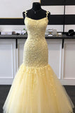 Champagne Tulle Lace Mermaid Long Prom/Evening Dresses PSK169 - Pgmdress
