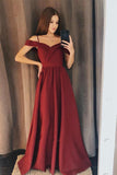 Charming A Line Off the Shoulder Burgundy Satin Long Prom Dresses PG718 - Pgmdress