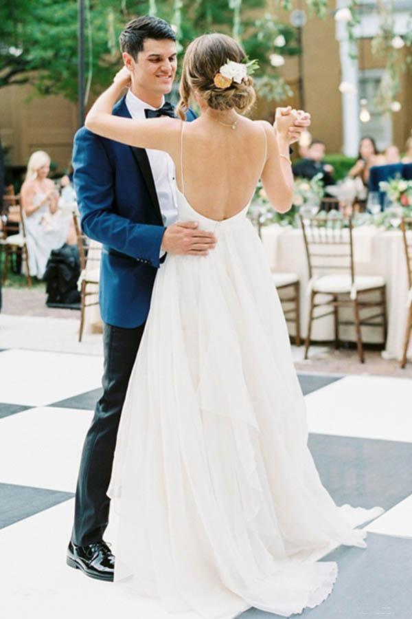 Charming A Line V Neck Backless Ivory Chiffon Wedding Dresses WD329 - Pgmdress