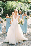 Charming A Line V Neck Backless Ivory Tulle Wedding Dresses  WD329