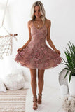 Charming Blush A-Line Homecoming Dresses Short Prom Dress with Appliques  PD339