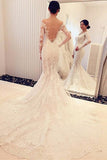 Charming Off The Shoulder Long Sleeves Lace Mermaid Wedding Dress WD018 - Pgmdress