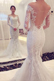 Charming Off The Shoulder Long Sleeves Lace Mermaid Wedding Dress WD018 - Pgmdress