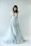 Charming Straps Simple V Neck Tulle Prom Dresses Evening Dresses PG467 - Pgmdress