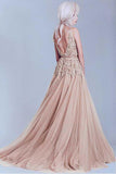 Charming Tulle V-Neck A-Line Evening Dresses With Lace Appliques PG504 - Pgmdress