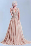 Charming Tulle V-Neck A-Line Evening Dresses With Lace Appliques PG504 - Pgmdress