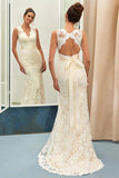 Charming V Neck Lace Sheath Wedding Dress With Sashes WD040 - Pgmdress