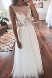 Ivory Tulle Beach Lace Applique See Through Wedding Dress  WD357 - Pgmdress