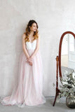 Light Pink Wedding Dresses Spaghetti Strap Tulle Beach Wedding Dress WD338