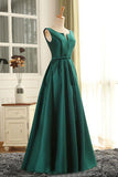 Scoop Dark Green Satin Long Prom Dress/Evening Dress PSK025 - Pgmdress