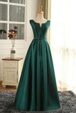 Scoop vert foncé satin longue robe de bal/robe de soirée PSK025