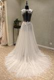 Cheap V-Neck Open Back Tulle Ivory Beach Wedding Dress WD197 - Pgmdress