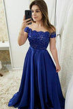 Chic Burgundy Off Shoulder Floor Length Satin Lace Prom Dresses PG897 - Pgmdress