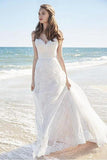 Chic dentelle plage bretelles spaghetti longues robes de mariée WD129