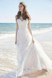 Chic Lace Beach Spaghetti Straps Long Wedding Dresses WD129