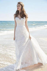 Chic Lace Beach Spaghetti Straps Long Wedding Dresses WD129
