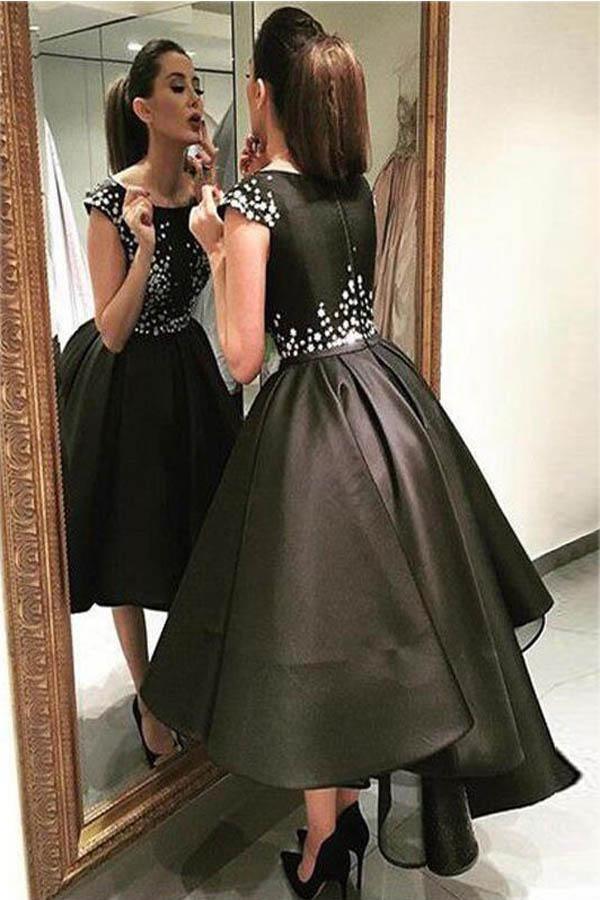Chic Modern Sparking Beading High Low Black Organza Homecoming Dress PG178 - Pgmdress