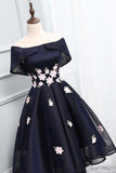 Chic Off-the-Shoulder Appliques Short High Low Homecoming Dress PD250 - Pgmdress