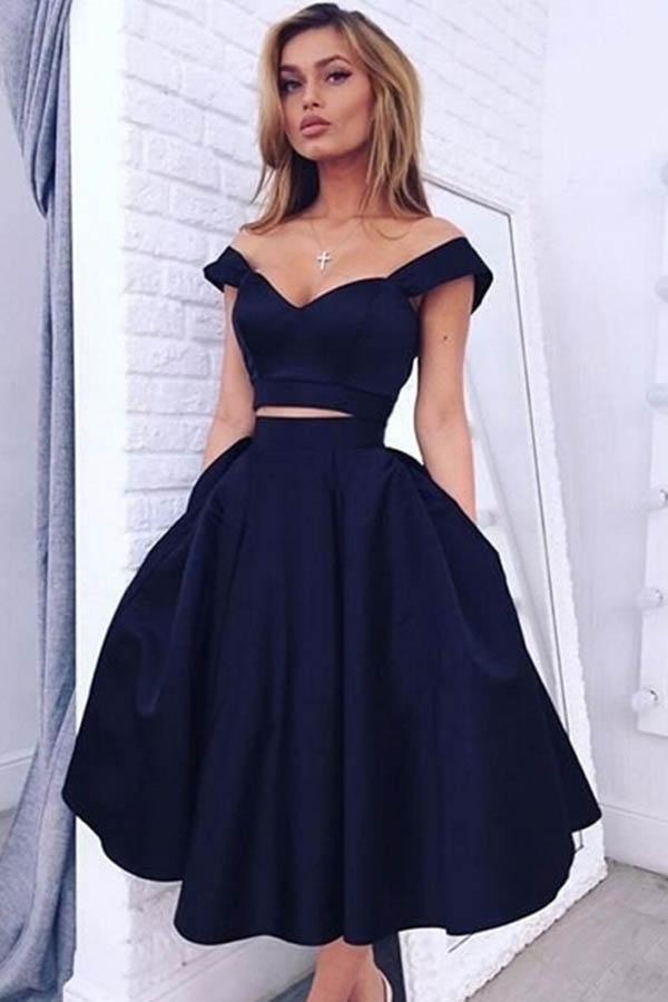 Chic Off The Shoulder Navy Blue Homecoming Dresses Short Prom Dresses US10 / As Picture Chic Off The Shoulder Navy Blue Homecoming Dresses Short Prom Dresses US10 / As Picture