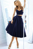 Chic Off The Shoulder Navy Blue Homecoming Dresses Short Prom Dresses PG165