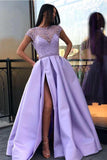 Chic Satin Prom Dress With Split Beading Prom Dress Evening Dress PG672 - Pgmdress