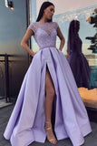 Chic Satin Prom Dress With Split Beading Prom Dress Evening Dress PG672