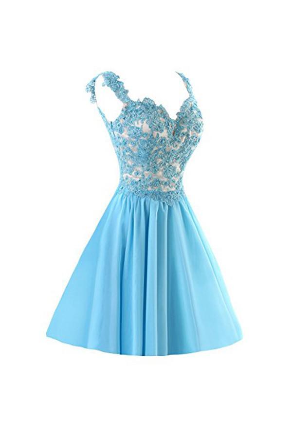 Chiffon Applique Homecoming Dresses Short Prom Dresses With Straps PG091 - Pgmdress